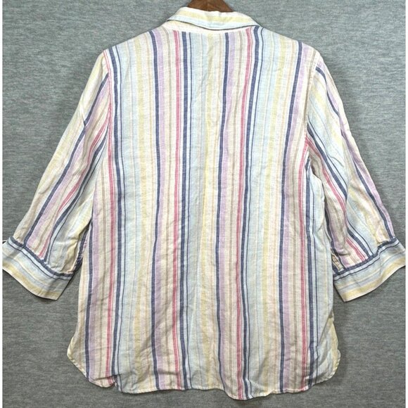 Chicos Womens No Iron 100% Linen Mix Striped Button Up Shirt Size 12/14 L - Picture 4 of 4
